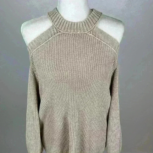 Vici Tan Ribbed Cold Shoulder Sweater Size M - Picture 2 of 9